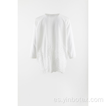 Blusa manga 3/4 bordado gasa blanca